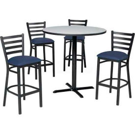 Premier Hospitality 36"" Round Table & Barstools W/Ladder Back Mahogany Table/Blue Seats