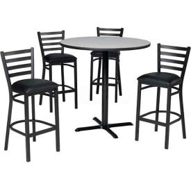Premier Hospitality 36"" Round Table & Barstools W/Ladder Back Teak Table/Black Seats