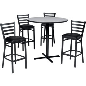 Phoenix Office Furn. 139BH42RDGN078 Premier Hospitality 42" Round Table & Barstools W/Ladder Back, Gray Table/Black Seats image.