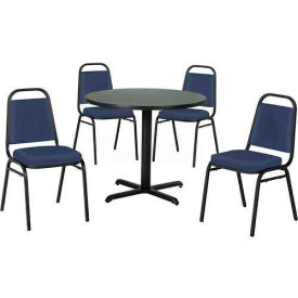 Phoenix Office Furn. 14442RDGN007 Premier Hospitality 42" Round Table & Stack Chair Set, Gray Table/Blue Chairs image.