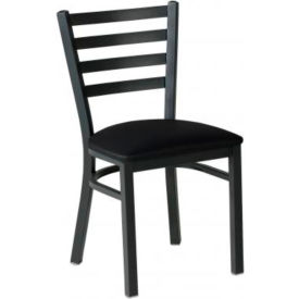 Fabric Upholstered Restaurant Chair With Ladder Back - Black