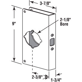 Lock/Door Guard 3-7/8""Lx9""H 1-3/4"" Thick Door 2-3/8"" Backset Stainless Steel