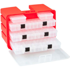 Plano Molding Co. 932001 Plano 932001 StowAway® Drawer Rack System, (3) L (2) S Boxes, 16"L x 12"W x 10"H, Red/Clear image.