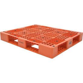Vestil Manufacturing PLP2-4840-ORANGE Stackable Open Deck Pallet, Plastic, 4-Way Entry, 47-3/8" x 39-1/2", 8000 Lb Stat Cap, Orange image.
