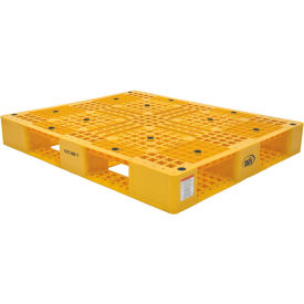 Vestil Manufacturing PLP2-4840-YELLOW Stackable Open Deck Pallet, Plastic, 4-Way Entry, 47-3/8" x 39-1/2", 6600 Lb Stat Cap, Yellow image.