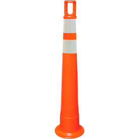 Plasticade Products 510-O-HIP-6W4W-2 Plasticade Watchtower 42" Plastic Stacker Orange Cone With Handle, 2 Reflective White Stripes image.
