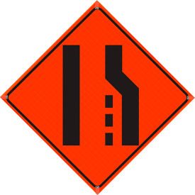 Plasticade Products R36DI-RO-PP-W4-2R Plasticade Oralite® 36" X 36" Super Bright Vivid Orange Roll-Up Sign, Merge Left Symbol image.