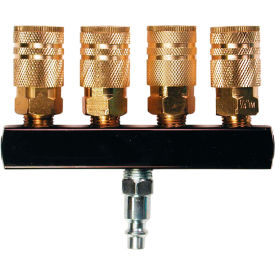 PRIMEFIT INC M14025-6 Primefit (4-Way) Round Air Manifold Assembly with Industrial 6-Ball Couplers, 1/4" image.
