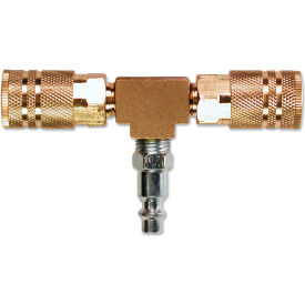 PRIMEFIT INC M1404-4 Primefit (2-Way) T-Style Air Manifold with Industrial 6-Ball Brass Couplers, 1/4" image.