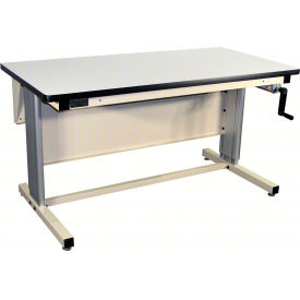 Pro-Line Hand Crank Adjustable Height Workbench with ESD Laminate Ergo Legs 72"W x 30"D Beige 