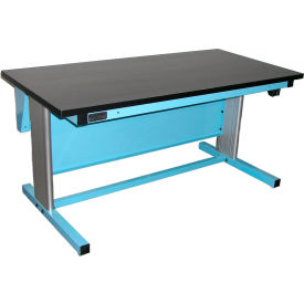 Pro-Line Ergoline Electric Height Adj. Workbench Black Chem-Guard 60"W x 30"D Light Blue Frame 