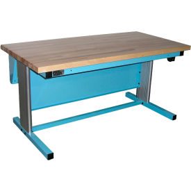 Pro-Line Ergoline Electric Height Adj. Workbench Maple Butcher Block Top60"Wx30"DLight Blue Frame 