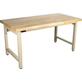 Pro-Line Adj Height Heavy Duty Workbench Maple Butcher Block Safety Edge Top 60"W x 30"D Beige 