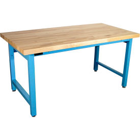 Pro-Line Adj Height Heavy Duty Workbench Maple Butcher Block Safety Edge Top 60"W x 30"D Blue 