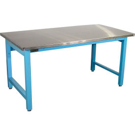 Pro-Line Mobile Workbench with Stainless Steel Top Square Edge 60"W x 36"D Light Blue Frame 