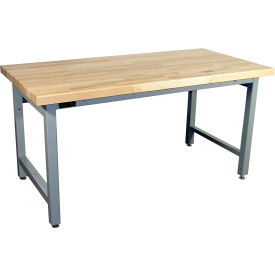 Pro-Line Adj Height Heavy Duty Workbench Maple Butcher Block Safety Edge Top 72"W x 30"D Gray 