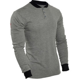 NATIONAL SAFETY APPAREL, INC C541NGEBSLSLG DRIFIRE® Flame Resistant Long Sleeve Henley, L, Gray, C541NGEBSLSLG image.