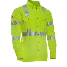 NATIONAL SAFETY APPAREL, INC DF2-AX3-324LS-HY-MD DRIFIRE® Hi-Vis Work Shirt, Type R, Class 3, M, Fluorescent Yellow, DF2-AX3-324LS-HY-MD image.