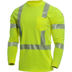 NATIONAL SAFETY APPAREL, INC DF2-AX3-793LSP-HY-2XT DRIFIRE® StrongKnit Hi-Vis Long Sleeve FR T-Shirt, Type R, Class 3, 2XL-T, Yellow image.