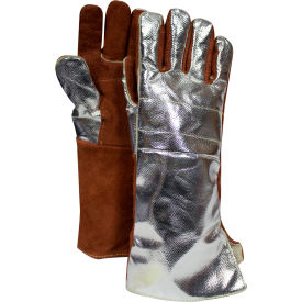 NATIONAL SAFETY APPAREL, INC DJXG705165XL National Safety Apparel® 16-1/2" Thermal Leather Glove Snap Adjustment, Aluminized/Brown image.