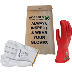 NATIONAL SAFETY APPAREL, INC KITGC00R09 Enespro® ArcGuard® Class 00 ArcGuard Rubber Voltage Glove Kit, Red, Size 9, KITGC00R09 image.
