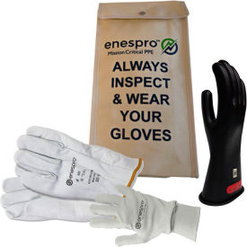 NATIONAL SAFETY APPAREL, INC KITGC0B09AG Enespro® ArcGuard® Class 0 ArcGuard Rubber Voltage Glove Premium Kit, Black, Size 9 image.