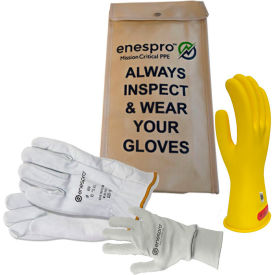 NATIONAL SAFETY APPAREL, INC KITGC0Y08AG Enespro® ArcGuard® Class 0 ArcGuard Rubber Voltage Glove Premium Kit, Yellow, Size 8 image.