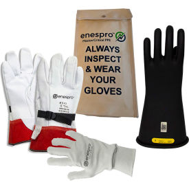 NATIONAL SAFETY APPAREL, INC KITGC2B09AG Enespro® ArcGuard® Class 2 Rubber Voltage Glove Premium Kit, Black, Size 9, KITGC2B09AG image.
