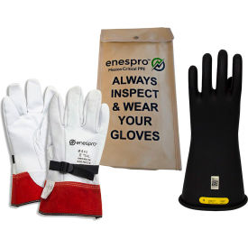 NATIONAL SAFETY APPAREL, INC KITGC2B09 Enespro® ArcGuard® Class 2 Rubber Voltage Glove Kit, Black, Size 9, KITGC2B09 image.