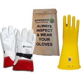 NATIONAL SAFETY APPAREL, INC KITGC2Y10 Enespro® ArcGuard® Class 2 Rubber Voltage Glove Kit, Yellow, Size 10, KITGC2Y10 image.