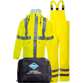 NATIONAL SAFETY APPAREL, INC KITRLC3MD Arc H2O™ Flame Resistant Hi-Vis Rainwear Kit, ANSI Class 3, Type R, Yellow, M image.