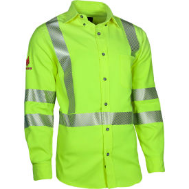 NATIONAL SAFETY APPAREL, INC SHRTV3C32XRG DRIFIRE® FR Hi-Vis Work Shirt, Type R, Class 3, 2XL, Fluorescent Yellow, SHRTV3C32XLRG image.