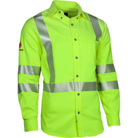 NATIONAL SAFETY APPAREL, INC SHRTV3C32XTL DRIFIRE® FR Hi-Vis Work Shirt, Type R, Class 3, 2XL-T, Fluorescent Yellow, SHRTV3C32XLTL image.