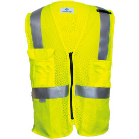 VIZABLE Flame Resistant Deluxe Anti-Static Hi-Vis Mesh Vest, ANSI Class 2, Type R, 3XL, Yellow