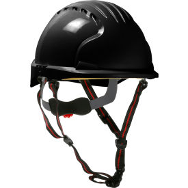 Pip Industries 280-EV6151SV-CH-11 Evo 6151 Ascend Short Brim Safety Helmet HDPE Shell, 4-Pt Chinstrap, 6-Point Suspension, Black image.
