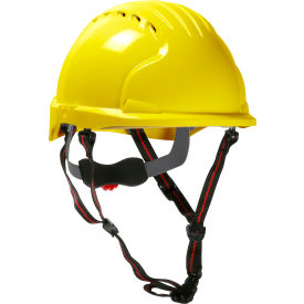 Pip Industries 280-EV6151SV-CH-20 Evo 6151 Ascend Short Brim Safety Helmet HDPE Shell, 4-Pt Chinstrap, 6-Point Suspension, Yellow image.