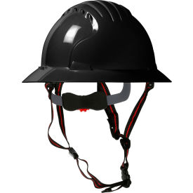 Pip Industries 280-EV6161-CH-11 Evo 6161 Ascend Full Brim Safety Helmet HDPE Shell, 6-Pt Suspension, Wheel Ratchet Adjustment, Black image.