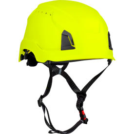 Pip Industries 280-HP1491RVM-44 Traverse™ Cap Style Industrial Climbing Helmet, Vented, HDPE Suspension, Hi-Vis Yellow image.