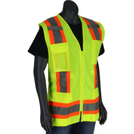Pip Industries 302-0512-LY/L Pip® Contoured Surveyors Vest w/ Solid Front & Mesh Back, Class 2, L, Hi-Vis Yellow image.