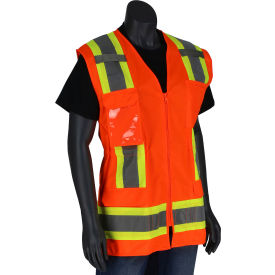Pip Industries 302-0512-OR/2X Pip® Contoured Surveyors Vest w/ Solid Front & Mesh Back, Class 2, 2XL, Hi-Vis Orange image.