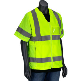 Pip Industries 303-0313-LY/2X Pip Contoured Vest w/ Adj. Waist, Solid Front & Mesh Back, Class 3, 2XL, Hi-Vis Yellow image.