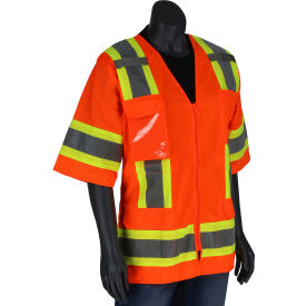 Pip Industries 303-0513-OR/2X Pip® Contoured Surveyors Vest w/ Solid Front & Mesh Back, Class 3, 2XL, Hi-Vis Orange image.