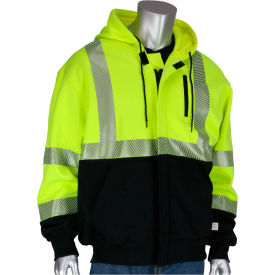 PIP® Mens Arc Rated Full Zip Hooded Sweatshirt with Black Bottom L Hi-Vis Yellow 