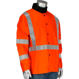 Pip Industries 7060/2XL Ironcat® 30" Cotton Jacket w/ Reflective Stripes, Hi-Vis Orange, 2XL image.
