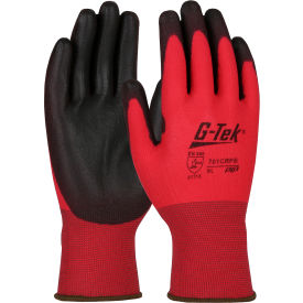Pip Industries 701CRPB/M Zone Defense™ Red Nylon Shell Coated Gloves, Black Poly Palm Coat, Medium image.
