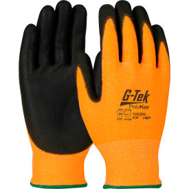 Pip Industries 703COPB/S Zone Defense™ Orange HPPE Shell Cut Resistant Gloves, Black Poly Palm Coat, Small image.