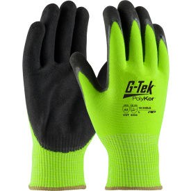 Pip Industries 16-340LG/L PIP G-Tek® CR Hi-Vis Lime Green Nitrile Grip Gloves, HPPE/Glass Liner, Black Palm, L, 12 Pairs image.