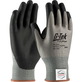 Pip Industries 16-X570/L PIP G-Tek® CR Polyurethane Gray Grip Gloves, HPPE/Glass Liner, Black Palm/Fingers, L, 12 Pairs image.