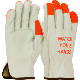 Pip Industries 68-165HV/XXL PIP Top Grain Cowhide Drivers Gloves, Keystone Thumb, Quality Grade, Hi-Vis Finger, XXL image.