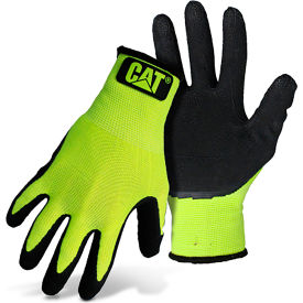 Pip Industries CAT017418L CAT® High Visibility Polyester String Knit & Latex Coated Palm Gloves, Large, Green image.